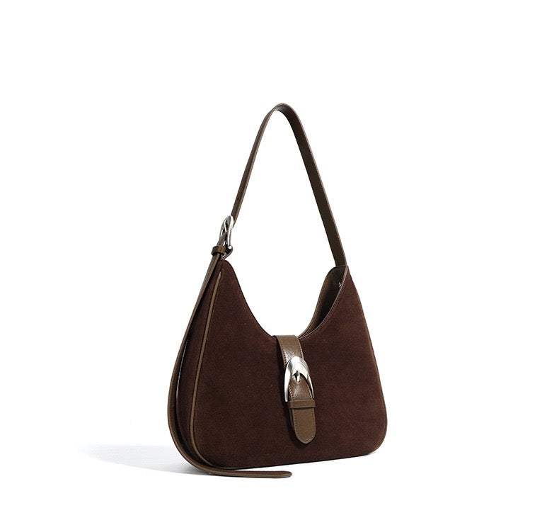 Suede Shoulder Bag - Chocolate