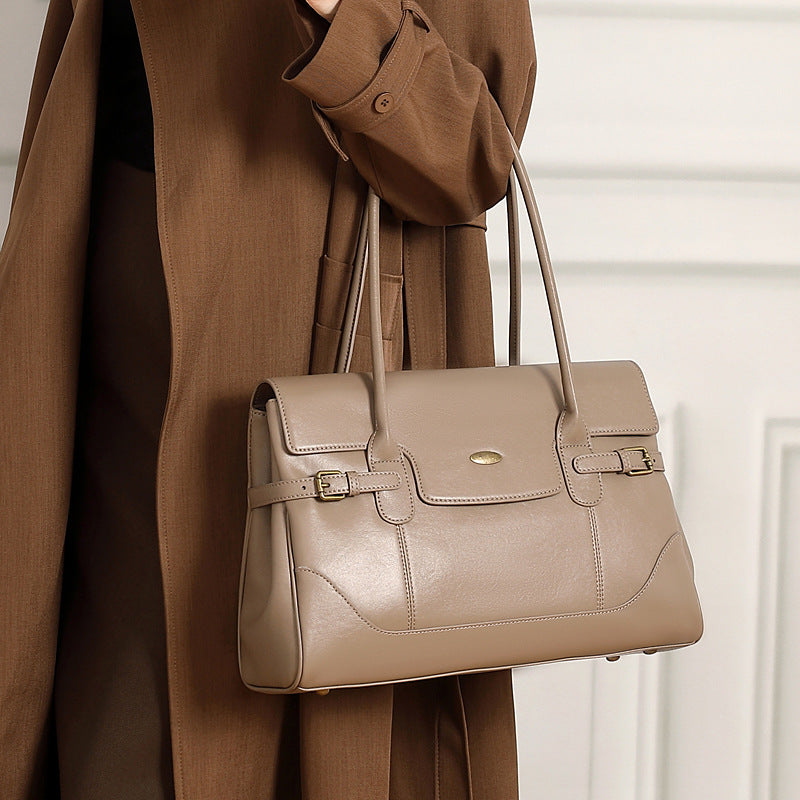 Wax Leather Top Handle - Grey