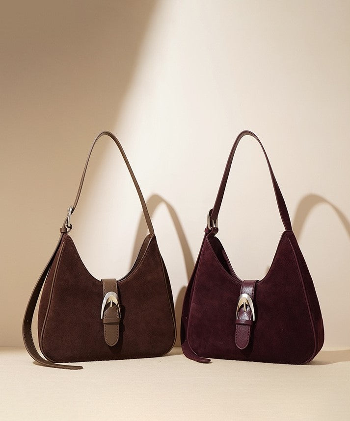 Suede Shoulder Bag - Burgundy