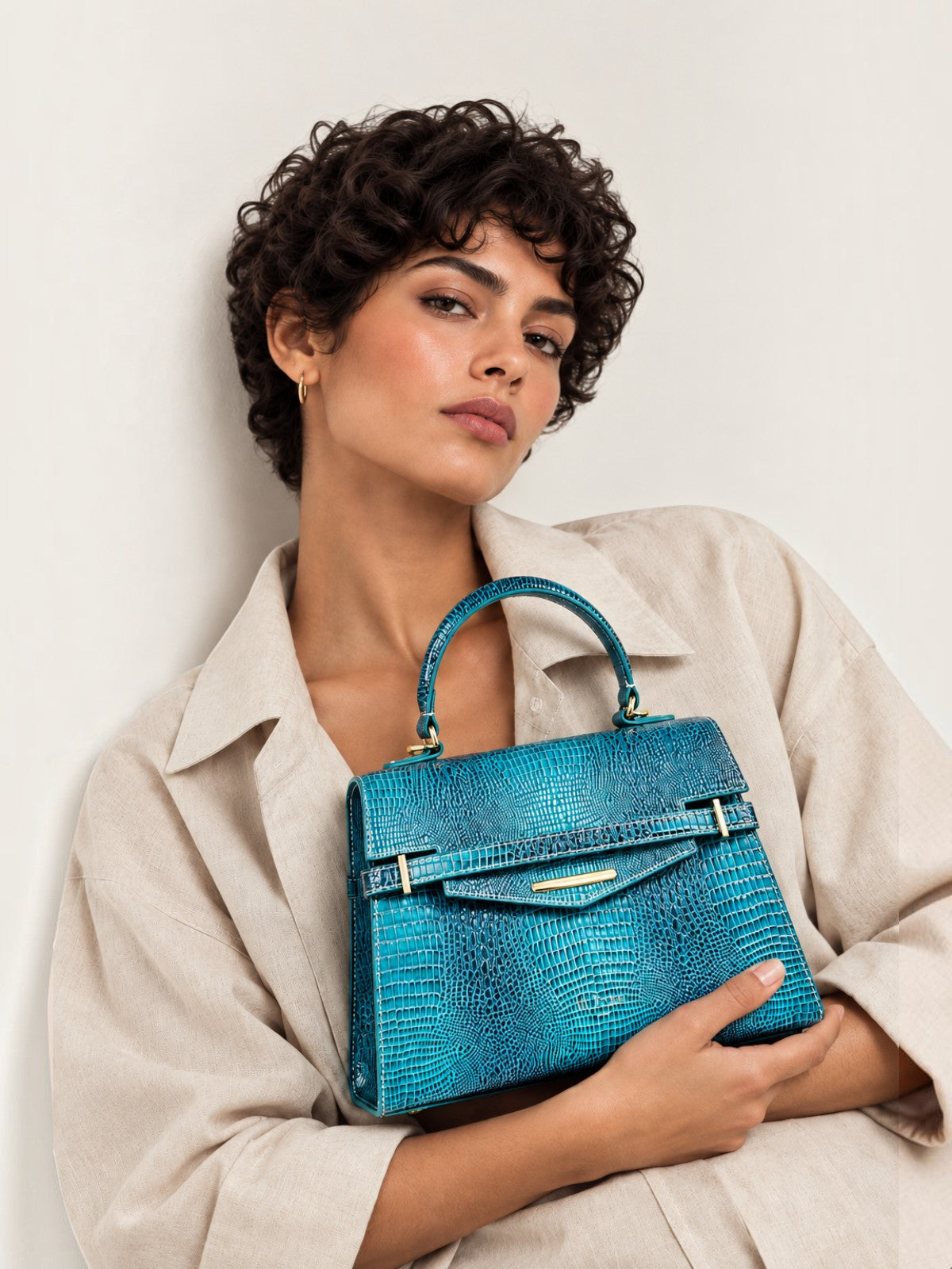 "Mi" Midi Top Handle - Croc Embossed