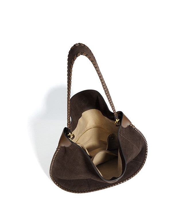 Suede Shoulder Bag - Brown