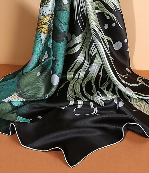 100% Natural Mulberry Silk 110x110cm Scarf - Ocean & Forest