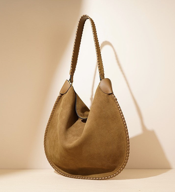 Suede Shoulder Bag - Brown