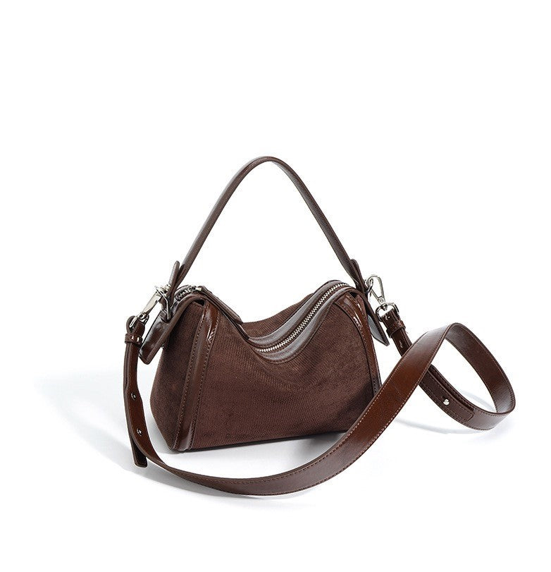 Suede Top Handle Bag-Apricot