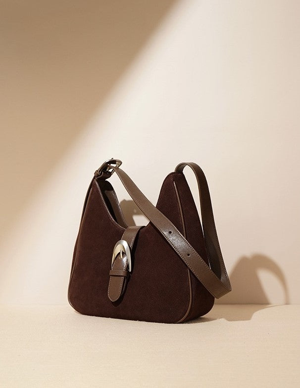 Suede Shoulder Bag - Burgundy