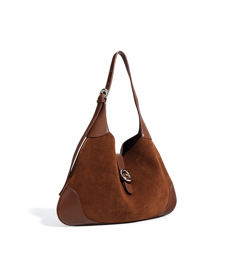 Suede Shoulder Bag - Brown