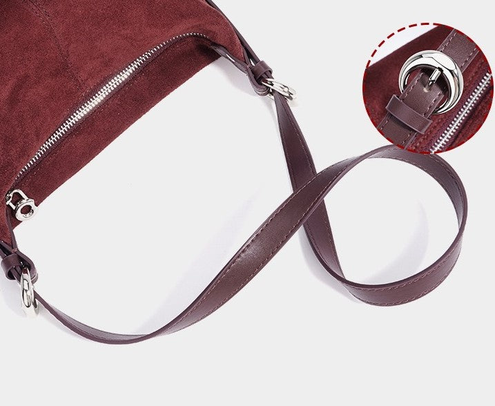 Suede Shoulder Bag - Burgundy