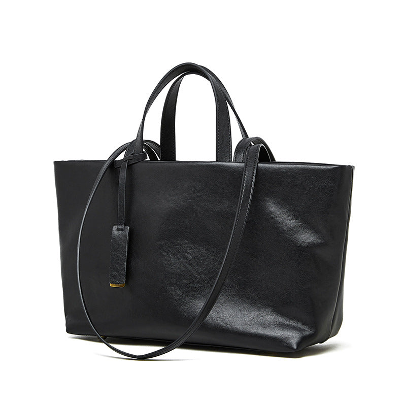 Wax Leather Tote - Black