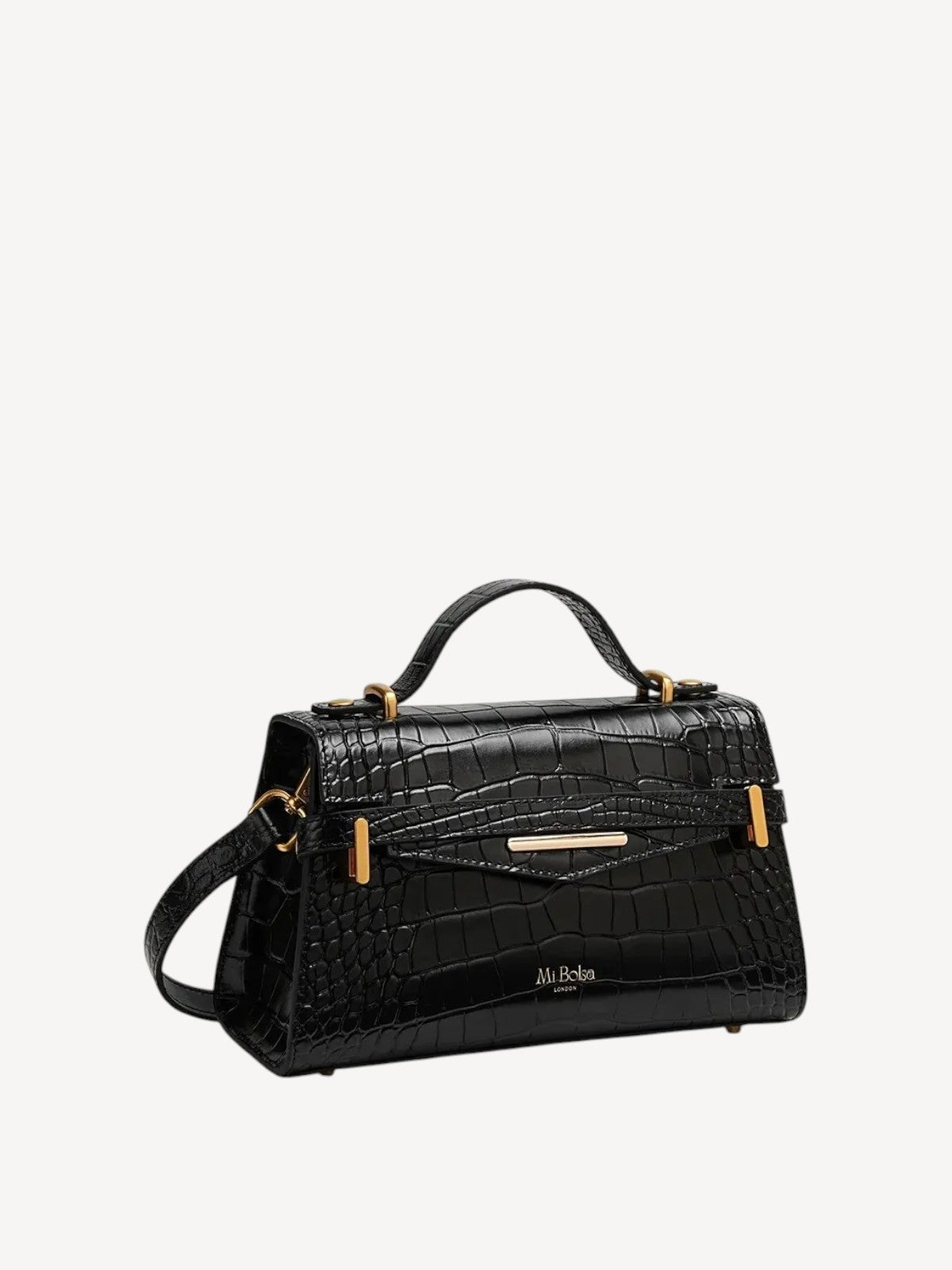 "Mi" Top Handle - Black Croc Embossed