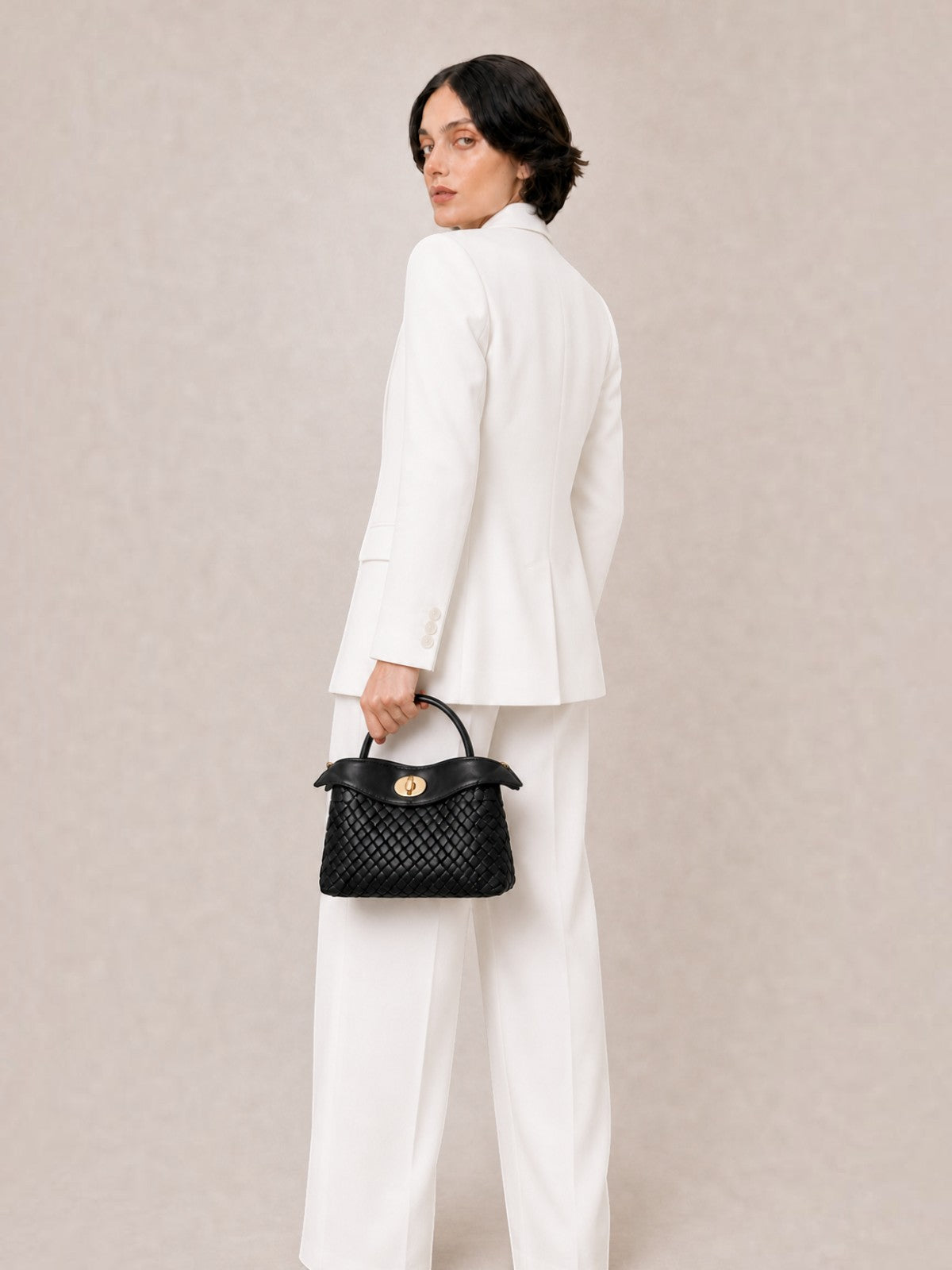 Florence Top Handle Woven Bag - Black