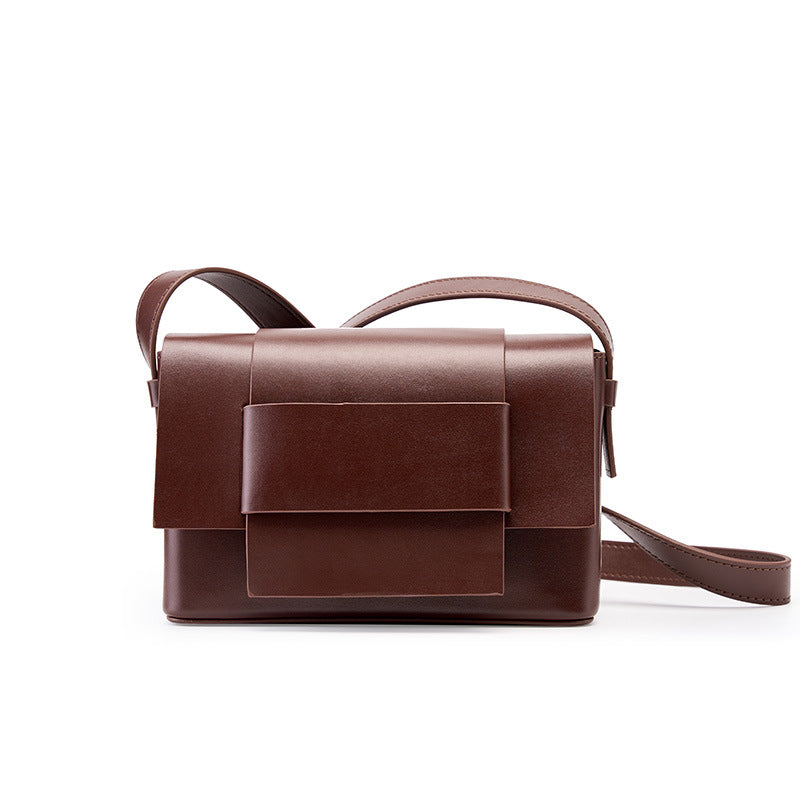 Leather Box Crossbody Messenger Bag in Burgundy